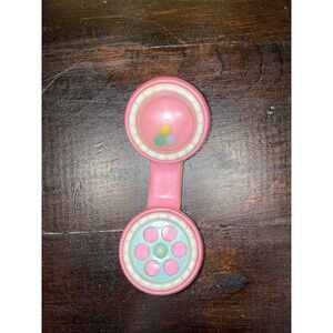 Vintage Pink Baby Rattle Toy Dumbbell Shape‎ with Beads Toddler Infant 80's
